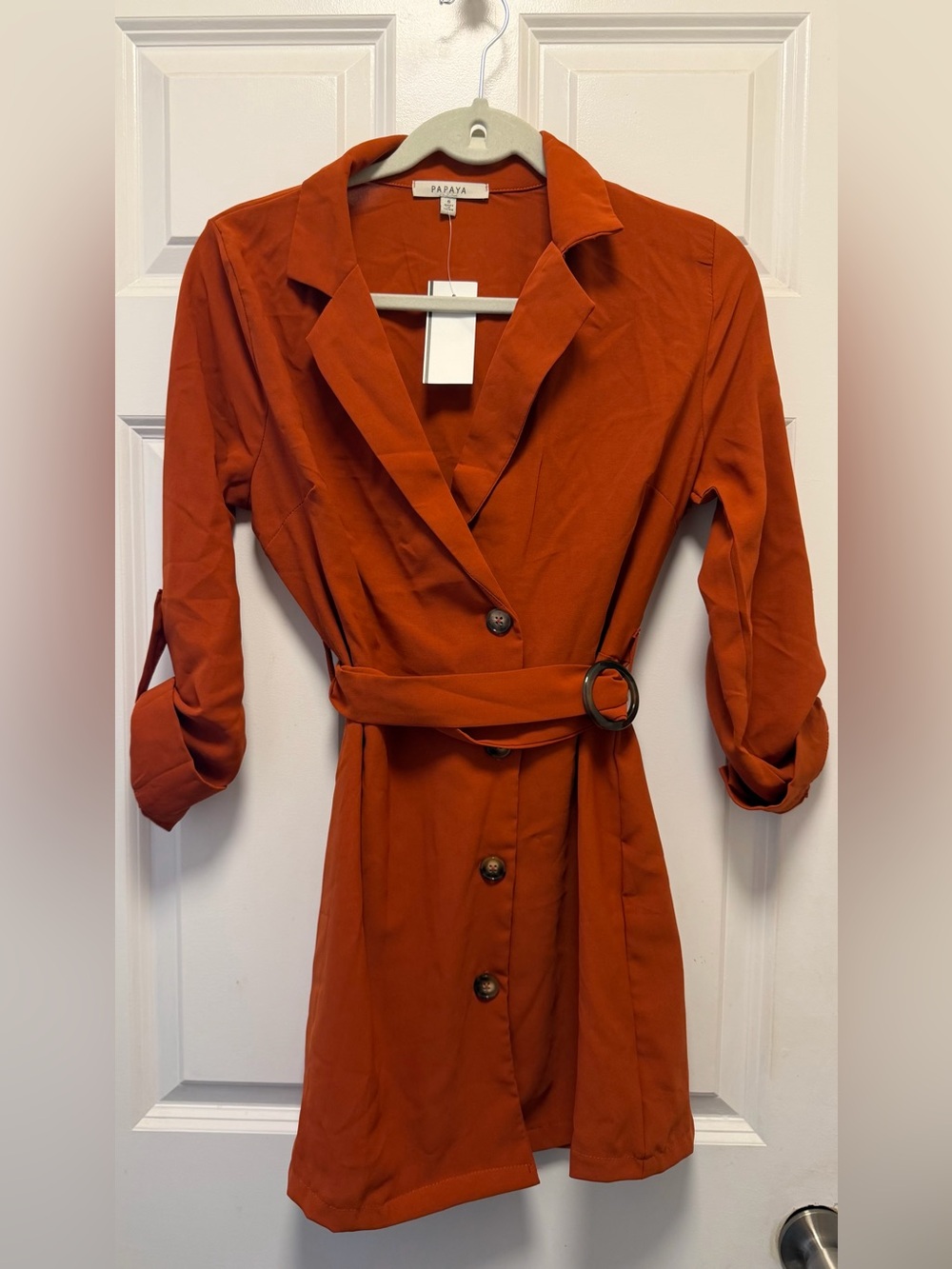 Papaya Rust Belted Shirt Dress